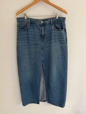 Old Navy Denim Column Maxi Skirt Size 10 Front Slit 90s Western